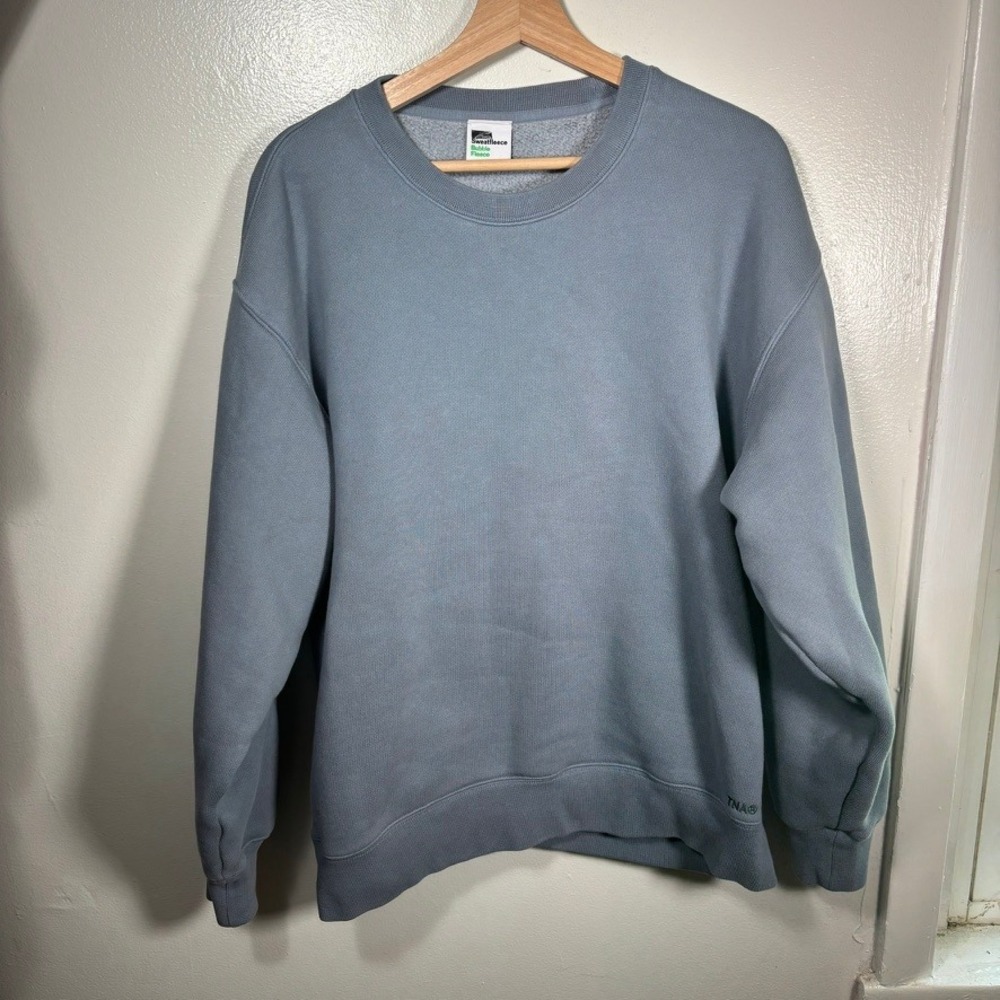 Aritzia TNA Sweatfleece Bubble Fleece XS Blue Oversize Crewneck Sweatshirt